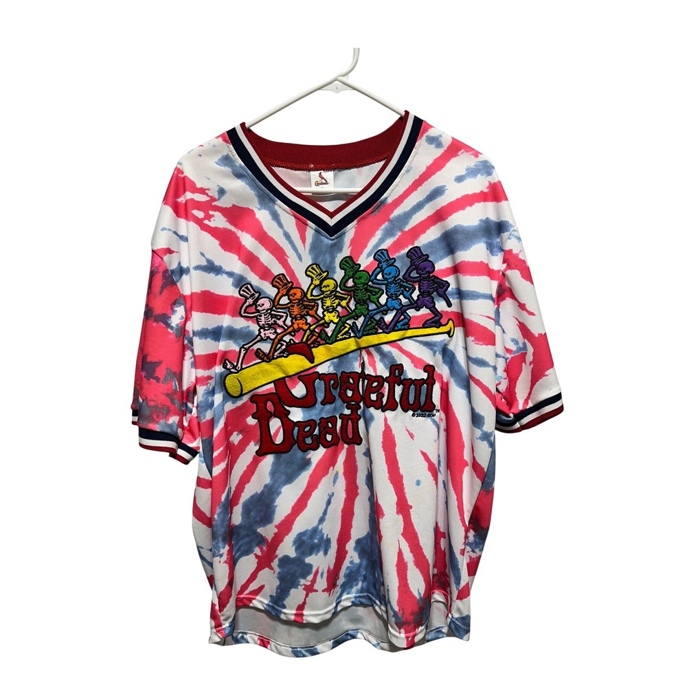 Grateful Dead Cardinals Tie Dye Baseball Jersey XL Dancing Bears